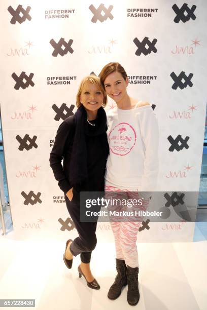 Uschi Glas and Judith Dommermuth pose during the Different Fashion store opening on March 23, 2017 in Hamburg, Germany.