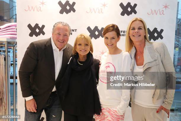 Manuel Rivera, Uschi Glas, Judith Dommermuth and Alexandra von Schoening pose during the Different Fashion store opening on March 23, 2017 in...