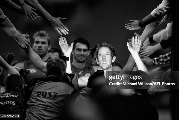 Robert Murphy of the Bulldogs celebrates after the 2017 AFL round 01 match between the Collingwood Magpies and the Western Bulldogs at the Melbourne...