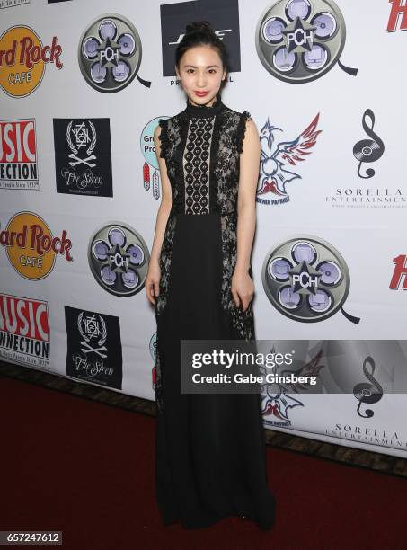 Actress Candy Wang attends the inaugural Las Vegas F.A.M.E Awards presented by the Producers Choice Honors at the Hard Rock Cafe Las Vegas Strip on...