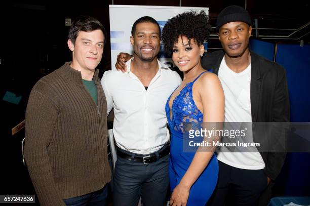 Actors James Mackay, Robert Christopher Riley, actress and singer Demetria McKinney, and Sam Adegoke attend the Suite Jazz Series at Suite Lounge on...