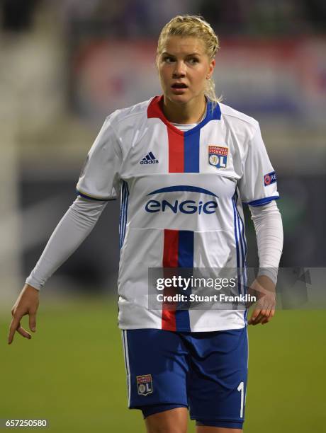 Ada Hegerberg of Lyon in action during the UEFA Women's Champions League Quater Final first leg match between VfL Wolfsburg and Olympique Lyon at...