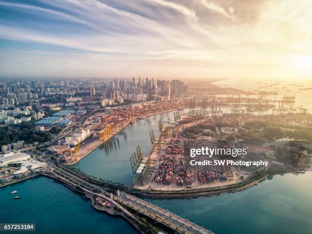 drone view of the pulau brani island of singapore - singapore city landscape stock pictures, royalty-free photos & images