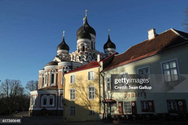 The Russian Orthodox Alexander Nevsky Cathedral stands on Toompea hill in the historic city center on March 24, 2017 in Tallinn, Estonia. Tallinn's...