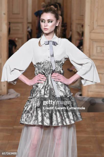 Model walks the runway at the Cigdem Akin show during Mercedes-Benz Istanbul Fashion Week March 2017 at Grand Pera on March 24, 2017 in Istanbul,...