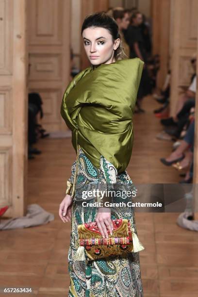 Model walks the runway at the Cigdem Akin show during Mercedes-Benz Istanbul Fashion Week March 2017 at Grand Pera on March 24, 2017 in Istanbul,...