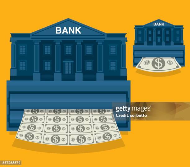 das drucken von geld - us-währung - geldpolitik stock-grafiken, -clipart, -cartoons und -symbole