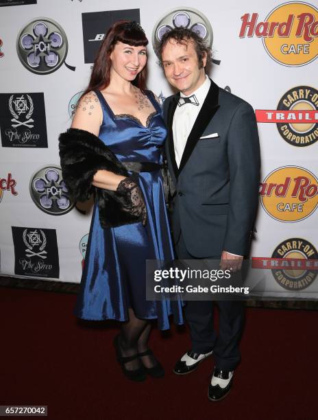 Television personality/artist Robin Slonina and her husband, entertainer Jimmy Slonina attend the inaugural Las Vegas F.A.M.E Awards presented by the...