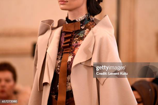 Model walks the runway at the Cigdem Akin show during Mercedes-Benz Istanbul Fashion Week March 2017 at Grand Pera on March 24, 2017 in Istanbul,...