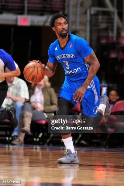 Ben Gordon of the Texas Legends dribbles the ball up court against the Northern Arizona Suns on March 23, 2017 at Prescott Valley Event Center in...