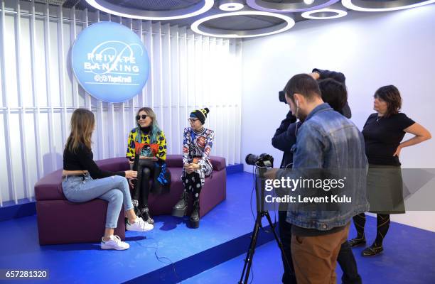 Designers Deniz and Begum Berdan are interviewed during Mercedes-Benz Istanbul Fashion Week March 2017 at Grand Pera on March 24, 2017 in Istanbul,...