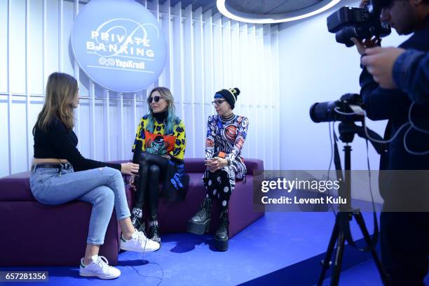 Designers Deniz and Begum Berdan are interviewed during Mercedes-Benz Istanbul Fashion Week March 2017 at Grand Pera on March 24, 2017 in Istanbul,...