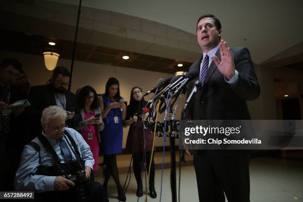 House Select Committee on Intelligence Chairman Devin Nunes talks to reporters in the Capitol Visitors Center March 24, 2017 in Washington, DC. Nunes...