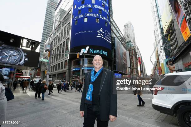 Carmen Marc Valvo, fashion designer along with the Colon Cancer Alliance ring the Nasdaq Stock Market opening bell at NASDAQ MarketSite on March 24,...