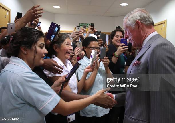 Prince Charles, Prince of Wales talks to nurses as he meets paramedics, nurses and support staff who assisted those injured in the terrorist incident...