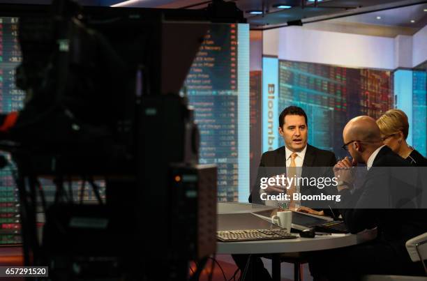 Jim Keenan, head of global credit of BlackRock Financial Management Inc., speaks during a Bloomberg Television interview in New York, U.S., on...