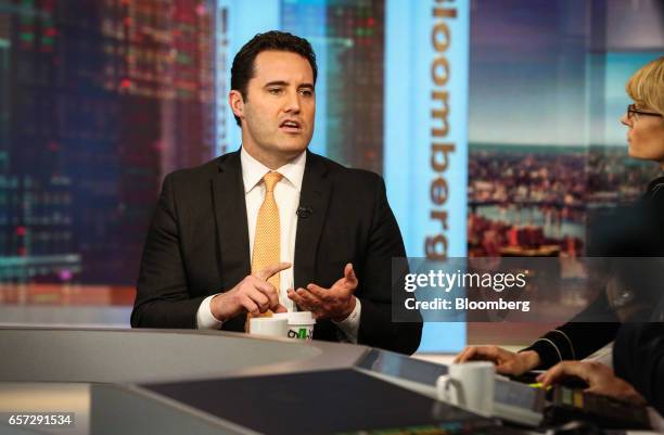 Jim Keenan, head of global credit of BlackRock Financial Management Inc., speaks during a Bloomberg Television interview in New York, U.S., on...