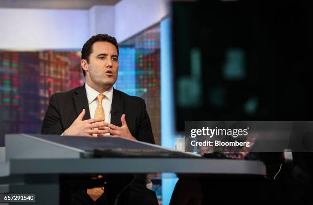 Jim Keenan, head of global credit of BlackRock Financial Management Inc., speaks during a Bloomberg Television interview in New York, U.S., on...