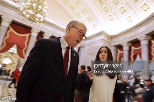 House Energy & Commerce Committee Chairman Greg Walden walks back to his office through Statuary Hall in the U.S. Capitol March 24, 2017 in...