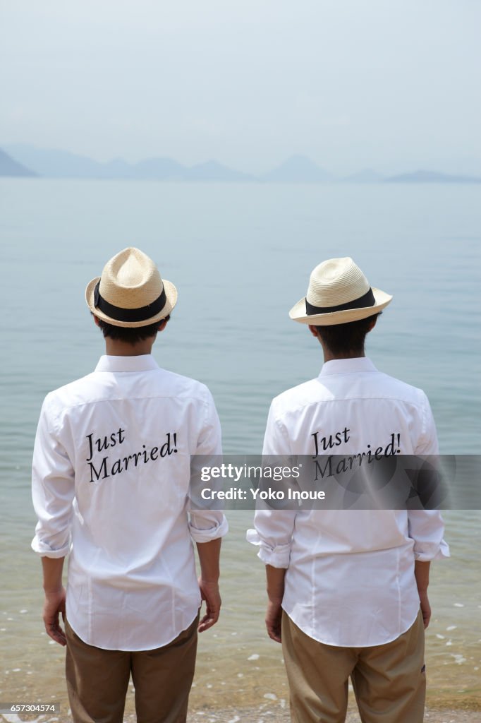 Just Married Men on the beach
