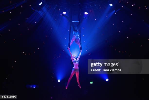 View of a performance during Los Angeles Opening Night Performance Of 'Absinthe' at L.A. Live Event Deck on March 23, 2017 in Los Angeles, California.