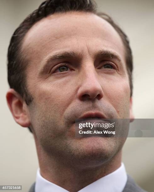 Assistant to the President for Intragovernmental and Technology Initiatives Reed Cordish participates in a news briefing outside the West Wing after...