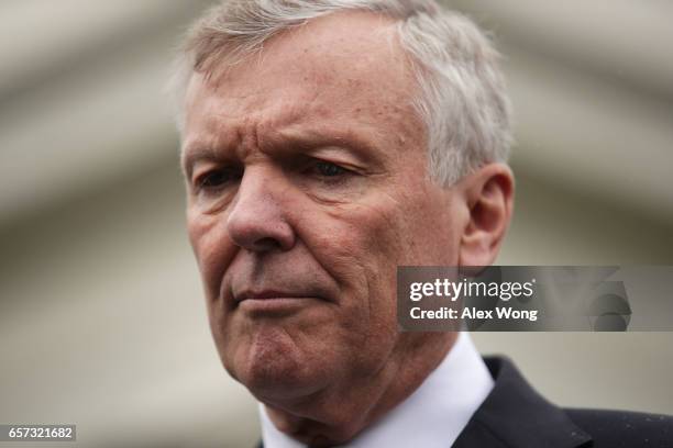 Charter Communications CEO Thomas Rutledge participates in a news briefing outside the West Wing after an Oval Office announcement with President...