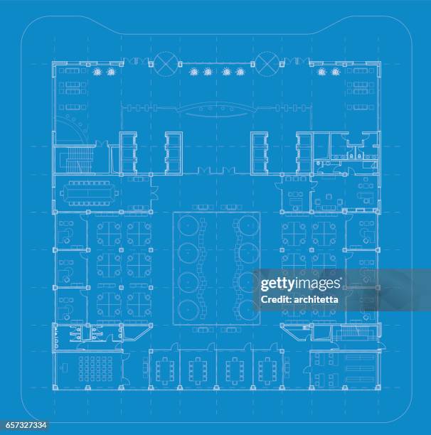 office architectural plan blueprint - office architecture stock illustrations