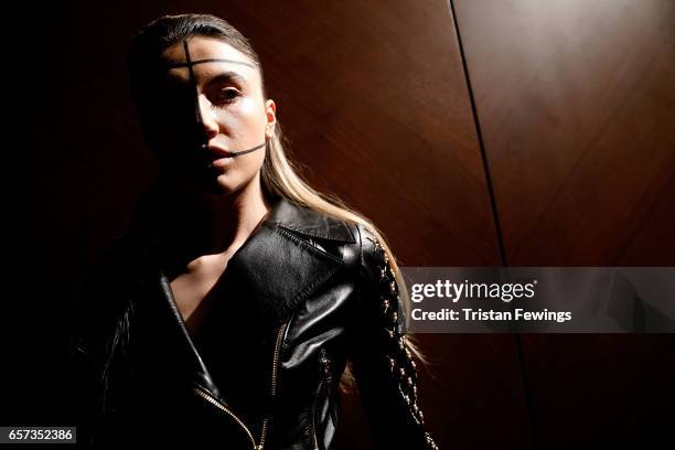 Model backstage ahead of the Murat Aytulum show during Mercedes-Benz Istanbul Fashion Week March 2017 at Grand Pera on March 24, 2017 in Istanbul,...