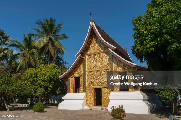 View of the Chariot Hall or Royal Funerary Chariot Hall at the Wat Xieng Thong built by King Setthathirath in 1559 in the UNESCO world heritage town...