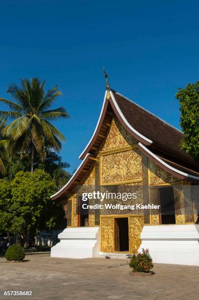 View of the Chariot Hall or Royal Funerary Chariot Hall at the Wat Xieng Thong built by King Setthathirath in 1559 in the UNESCO world heritage town...