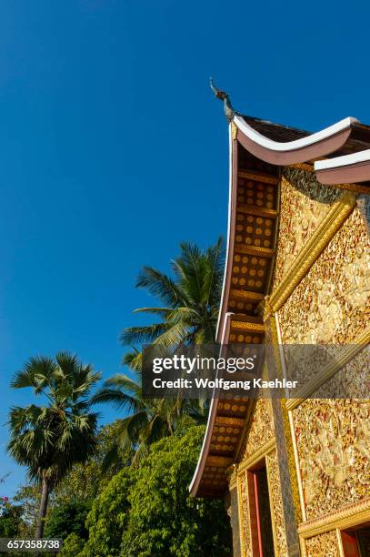 The Chariot Hall or Royal Funerary Chariot Hall at the Wat Xieng Thong built by King Setthathirath in 1559 in the UNESCO world heritage town of Luang...