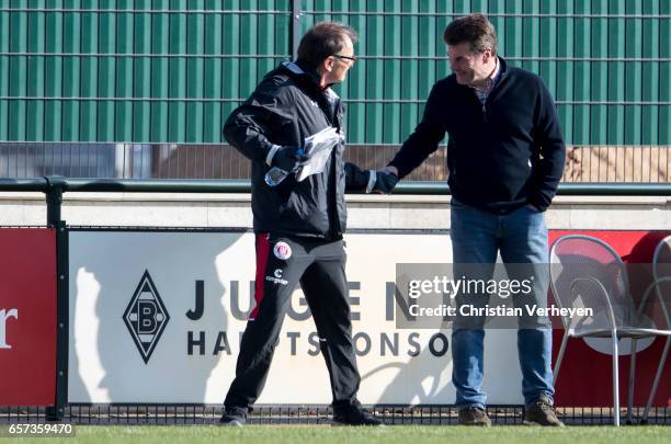 Headcoach Ewald Lienen of FC St. Pauli and Head Coach Dieter Hecking of Borussia Moenchengladbach ahead the Friendly Match between Borussia...