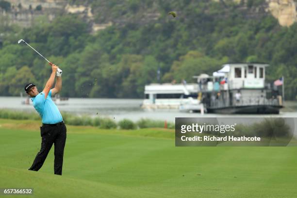 Jon Rahm of Spain plays a shot on the 14th hole of his match during round three of the World Golf Championships-Dell Technologies Match Play at the...