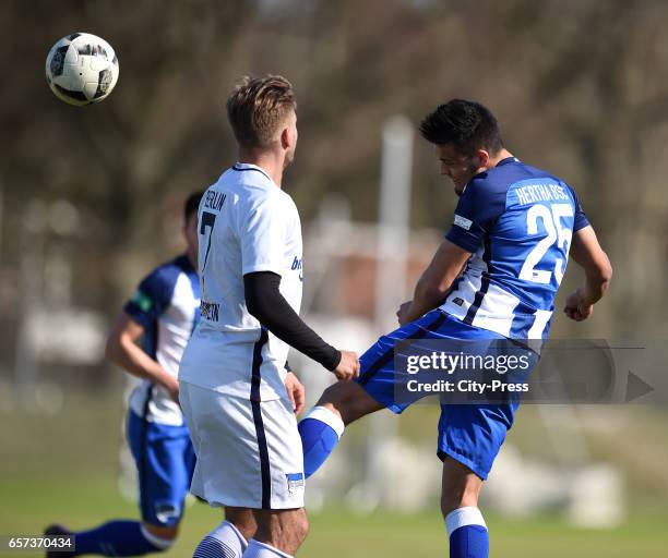 Left: Alexander Esswein of Hertha BSC during the test match between Hertha BSC and Hertha U23 on March 24, 2017 in Berlin, Germany.