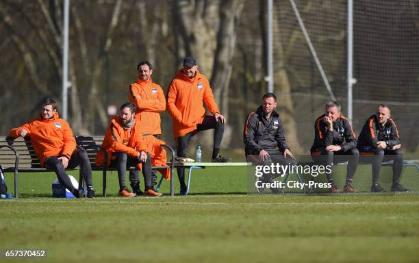 Michael Becker, Hendrik Vieth, goalkeepertrainer Zsolt Petry, coach Pal Dardai, assistant coach Rainer Widmayer and assistant coach Admir Hamzagic of...