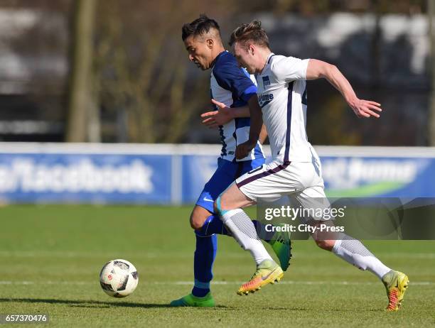 Left: Sami Allagui of Hertha BSC during the test match between Hertha BSC and Hertha U23 on March 24, 2017 in Berlin, Germany.