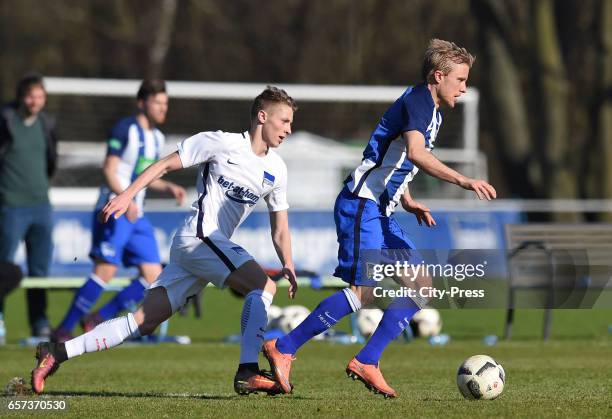 Palko Dardai of Hertha U19 and Per Skjelbred of Hertha BSC during the test match between Hertha BSC and Hertha U23 on March 24, 2017 in Berlin,...