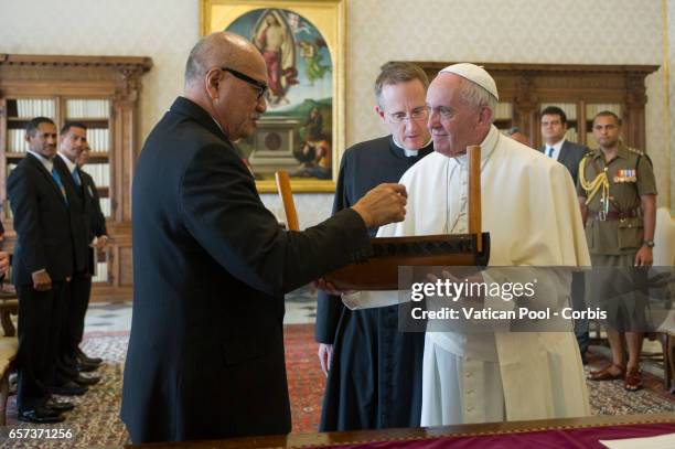 Pope Francis Meets President Of Fiji Jioji Konousi Konrote on March 24, 2017 in Vatican City, Vatican.