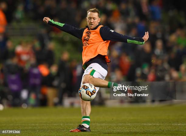 Aiden McGeady of the Republic of Ireland warms up prior to the FIFA 2018 World Cup Qualifier between Republic of Ireland and Wales at Aviva Stadium...