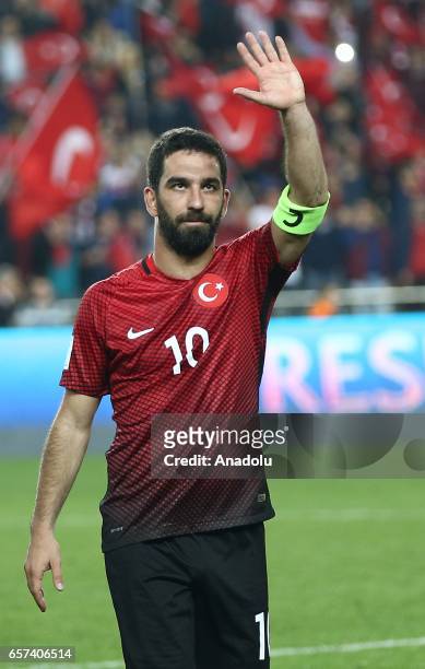 Arda Turan of Turkey celebrates the victory after the 2018 FIFA World Cup Qualification match between Turkey and Finland at New Antalya Stadium in...