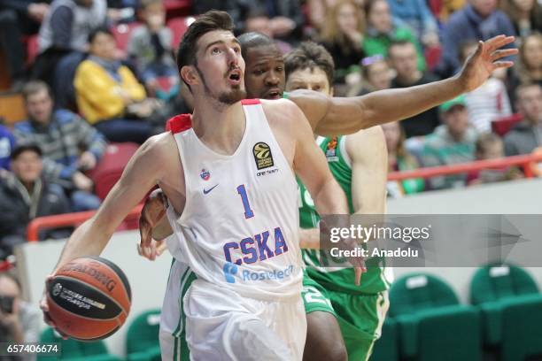 Nando De Colo of CSKA Moscow in action against Latavious Williams of UNICS Kazan during the Turkish Airlines EuroLeague match between UNICS Kazan and...