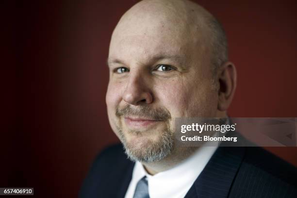 François Desjardins, chief executive officer of Laurentian Bank of Canada, stands for a photograph before an interview in Toronto, Ontario, Canada,...