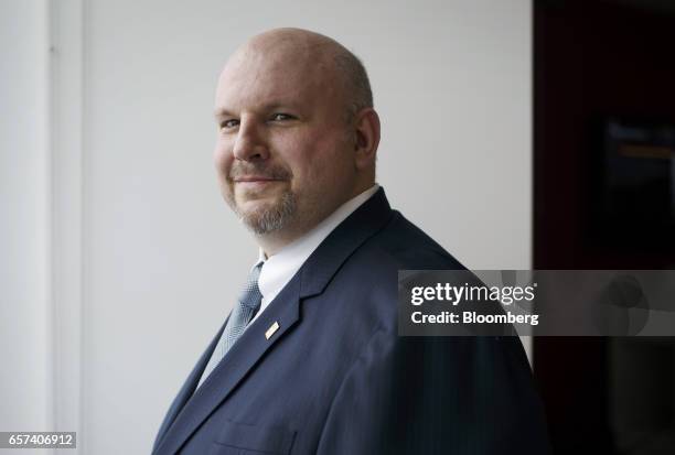 François Desjardins, chief executive officer of Laurentian Bank of Canada, stands for a photograph before an interview in Toronto, Ontario, Canada,...