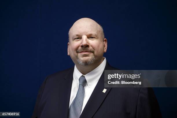 François Desjardins, chief executive officer of Laurentian Bank of Canada, stands for a photograph before an interview in Toronto, Ontario, Canada,...