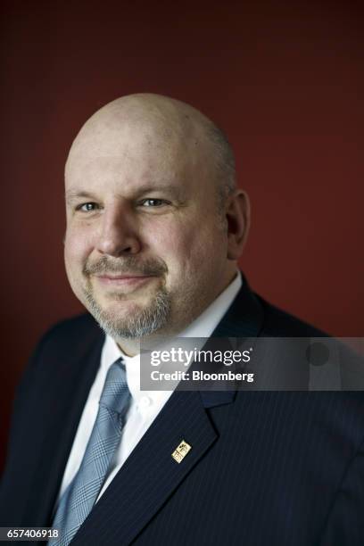 François Desjardins, chief executive officer of Laurentian Bank of Canada, stands for a photograph before an interview in Toronto, Ontario, Canada,...