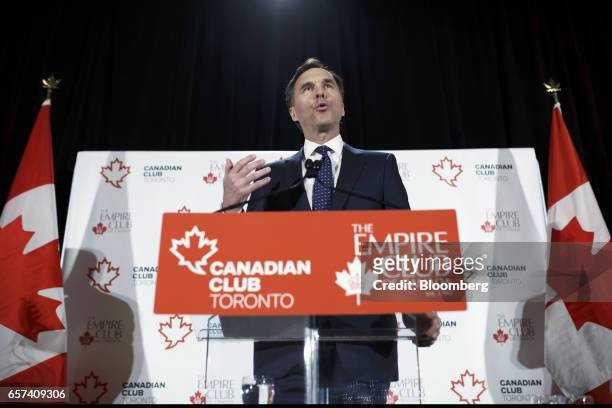 Bill Morneau, Canada's finance minister, speaks during a Canadian Club of Toronto and Empire Club of Canada event in Toronto, Ontario, Canada, on...