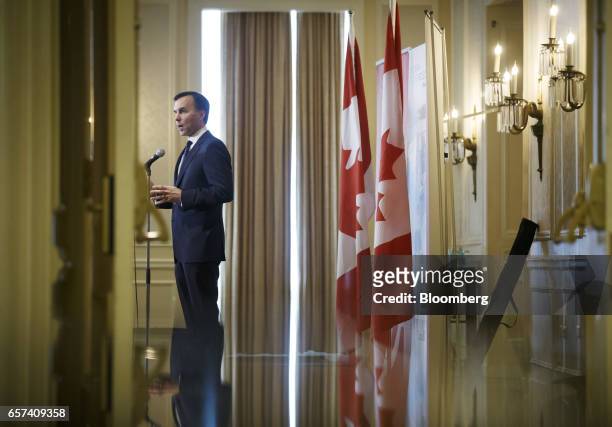 Bill Morneau, Canada's finance minister, speaks during a Canadian Club of Toronto and Empire Club of Canada event in Toronto, Ontario, Canada, on...
