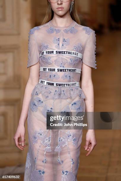 Model walks the runway at the Gulcin Cengel show during Mercedes-Benz Istanbul Fashion Week March 2017 at Grand Pera on March 24, 2017 in Istanbul,...