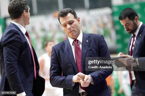 Head coach of CSKA Moscow Dimitris Itoudis gestures during the Turkish Airlines EuroLeague match between UNICS Kazan and CSKA Moscow in Kazan, Russia...